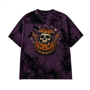 <b>Men</b> Acid Wash Oversized Short Sleeve T-Shirt Vintage <b>Halloween</b> Pumpkin Witch Hat Graphic Print T-shirt Wholesale - Product Image 5