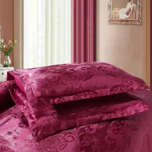 OEKO-TEX Famous Brand Zipper Closure Embroidery King Size Silk Wine Red Bedding Set