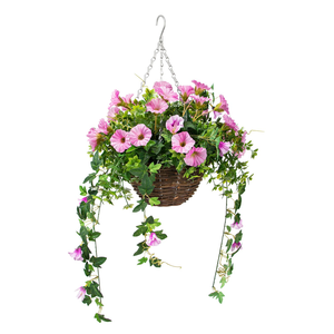 Cesta Colgante con <span class=keywords><strong>Geranios</strong></span> <span class=keywords><strong>Artificiales</strong></span> Blancos, Arreglo Floral con Hojas Verdes Largas, Decoración Ecológica para Balcón, Jardín, Hotel - Product Image 1
