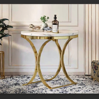 Nouvelle table basse extensible moderne de luxe en acier inoxydable avec plateau en marbre artificiel Table d'appoint ronde Or poli