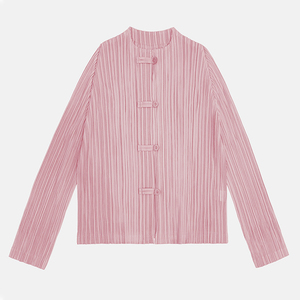 Camicette in stile etnico abbigliamento cinese <span class=keywords><strong>camicie</strong></span> a pieghe tinta unita con bottone a manica lunga <span class=keywords><strong>camicie</strong></span> da <span class=keywords><strong>donna</strong></span> di alta qualità - Product Image 1