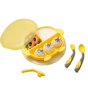 双酚a免费2包硅胶婴儿餐具餐盘碗和勺子带盖吸套包括分开的婴儿