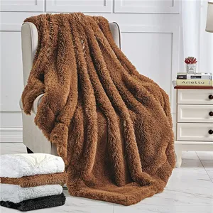 工厂奢华厚实2层光伏毛绒仿毛皮毛毯冬季长发蓬松毛毯蓬松舒适微羊毛毛毯