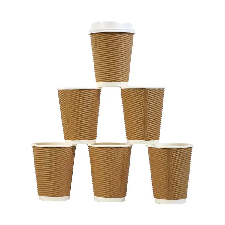Hot Sale Customsized Disposable Biodegradable Corrugated Ripple Paper Coffee Cup with Lid