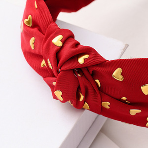 Bandeau de style coréen pour femmes, en tissu noué avec strass en forme de cœur, à large bord, pour usage quotidien - Product Image 3