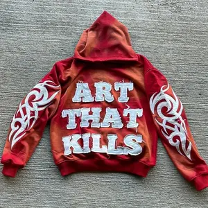 OEM Custom Embroidery Distressed Unisex Heavyweight Oversized Patch Vintage Pullover Acid Wash Sun Faded Hoodie for Men