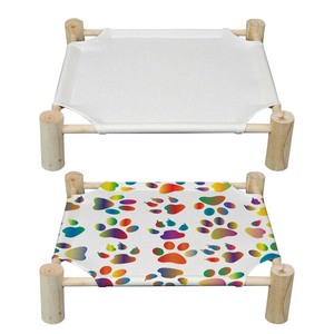 Cama pequeña de tela de lino transpirable lavable, hamaca cuadrada elevada para gatos con marco de madera, cama para mascotas en blanco por sublimación - Product Image 4