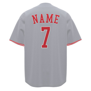 HEALY Maillot de baseball rétro américain pour homme, gris et rouge contrastés, maille respirante, séchage rapide, polyester/coton, manches courtes sportives - Product Image 3