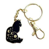 Porte-clés OEM personnalisé en alliage de zinc, motif animal de dessin animé vintage mignon, chat noir mystérieux doré, prix compétitif