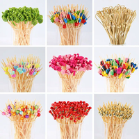 Brochettes jetables en bambou pour fruits et barbecue, brochettes en bambou avec perle en forme de cœur rouge