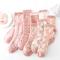 Chaussettes de sport respirantes en coton à motif floral gaufré pour femme, longueur mi-mollet, collection Printemps-Automne, en stock