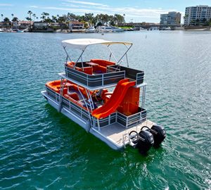 Chine <span class=keywords><strong>Bateau</strong></span> ponton à deux étages de 30 pieds avec <span class=keywords><strong>remorque</strong></span> à moteur Glissière de coque en aluminium à deux étages pour la pêche Moteur hors-bord inclus - Product Image 4