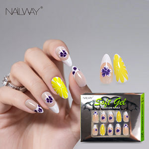 Uñas Postizas de Gel <span class=keywords><strong>con</strong></span> Punta <span class=keywords><strong>Francesa</strong></span> en Color <span class=keywords><strong>Amarillo</strong></span> Nailway, Uñas Postizas de Almendra para Mujer, <span class=keywords><strong>Manicura</strong></span>, 24 Piezas - Product Image 2