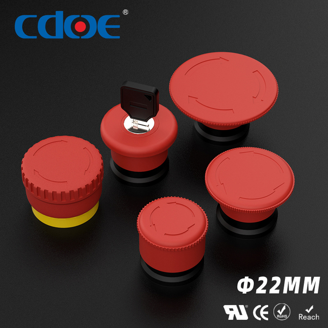 UL Certified 22mm Emergency Stop Switch 10A IP65 Waterproof Latching E-Stop Push Button for EV Charging Pile Button Control Box