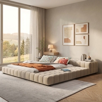 Lit plateforme moderne en tissu réglable, mobilier de chambre élégant, matelas King Size 200x200, design fenêtre pour chats