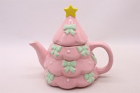 Théière en céramique SMG en forme d'arbre de Noël exquis, avec étoile dorée sur le dessus, couleur personnalisable, emballage en boîte cadeau - Noël vintage