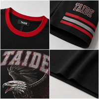 T-shirt court et ample TaiDe personnalisé avec imprimé aigle, col côtelé contrastant, manches rayées, OEM ODM, haute qualité, vente en gros pour hommes