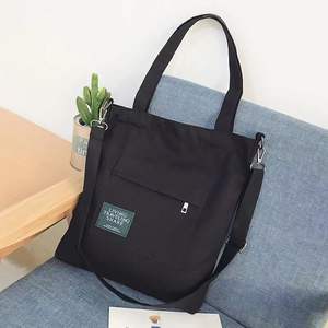 I-0165 femmes mode coton épaule sac fourre-tout personnalisé toile fermeture éclair poche dame été réutilisable sac à provisions en gros - Product Image 3