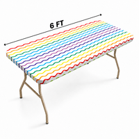 Elastische Kante Regenbogen-Wellen PEVA Tischdecke 8ft Wasserdichte Einweg-Rechteckige Kunststoff-Tischabdeckung für Großhandel und Veranstaltungen