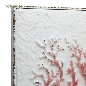 IVYDECO Dekorasi Logam Seni Dinding Modern, Karang Merah 3D