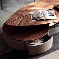 Table Basse de Salon en Bois Moderne Design Créatif Luxe Léger, Combinaison Gigogne Noyer Forme Feuille Inhabituelle Haute Basse