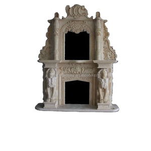 Cheminée Antique en Pierre Naturelle à Deux Couches, Double Contour de Cheminée en Marbre avec Lion - Product Image 6