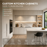 Armoire de cuisine moderne en bois de chêne écologique et imperméable, sur mesure, du sol au plafond, avec surface facile à nettoyer