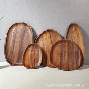 Plateaux de service en bois d'acacia, forme irrégulière, assiette en bois massif pour café, thé, collations, usage hôtelier et de restaurant, couleur rétro - Product Image 5