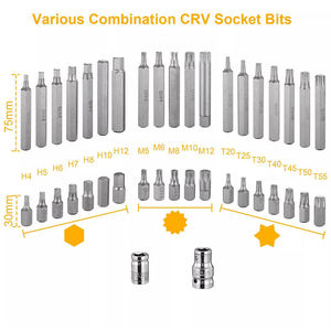 Bộ 40 đầu vặn vít đa năng bằng thép vanadi, kích thước hệ mét, gồm các loại 3/8 inch, 1/2 inch, đầu lục giác, Torx, Spline, Star - Product Image 2