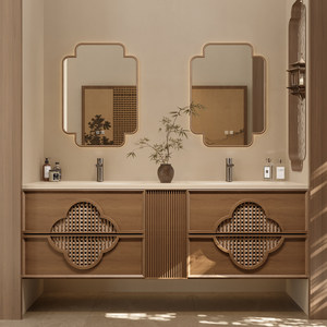 New modern <b>oak</b> bathroom cabinet combination antique style washbasin plum mirror washbasin basin cabinet - Product Image 4