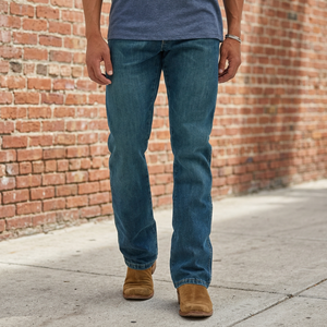 Custom Denim Manufacturer New Style New <b>Jeans</b> Casual Slim <b>Boot</b> <b>Cut</b> Low Washed Solid Woven Dark Blue <b>Men</b> Cotton Denim Pants - Product Image 3