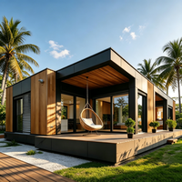 Maison préfabriquée en bois haut de gamme avec piscine, design moderne de toit plat, maison de luxe pour jardin, plage ou montagne