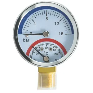 Radial termopar bimetálico e bourdon tubo de pressão termômetro calibre ferro caso temperatura calibre 0-120C