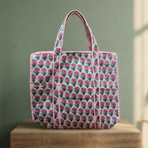 Bolsos de Mano Acolchados de Gran Capacidad, Estilo Campestre Francés, Multifuncionales, de Algodón, con Estampado a Mano - Product Image 2