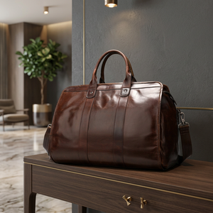 Premium Modern Genuine <b>Leather</b> Duffle <b>Bag</b> Dark Brown Travel Weekender Unisex Zipper Lightweight Durable Carry - Product Image 2