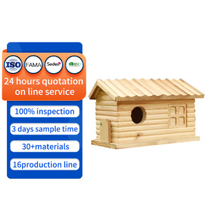 Nichoir en bois pour oiseaux de jardin, style <span class=keywords><strong>cabane</strong></span> en rondins, à suspendre, pour pinsons sauvages, en paulownia naturelle, mangeoire décorative - Product Image 1