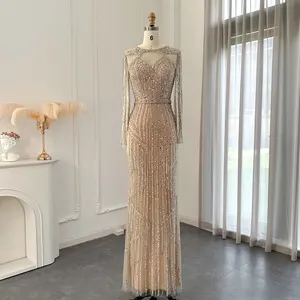 LSCZ240 New Arrival Fashion Lady Sparkling Sexy Party Gown Women Tassel Beading Dress Party Evening