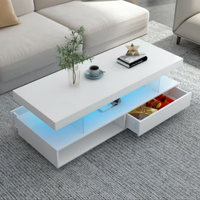 Table basse lisse avec bande lumineuse LED, grand espace de rangement à l'avant et à l'arrière des quatre tiroirs