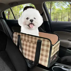 GeerDuo Pet Travel Interactive Detachable Washable Dog Car Console Armrest Booster Seat Carrier With Saftey Tethers