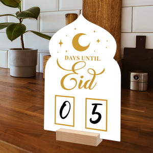 Eid segno di conto alla rovescia in legno Base arco a forma di bordo con <span class=keywords><strong>luna</strong></span> mezzaluna d'oro stelle Design giorni fino a quando Eid Display Muslim Festival - Product Image 4