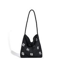 Tas Selempang OEM/ODM Logo Kustom Wanita Hitam Perak Payet Bunga Desainer Lembut Kecil Magnetik Snap Grosir