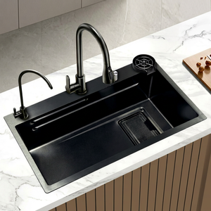 Évier de cuisine en acier inoxydable à cuve unique avec égouttoir latéral, design gain de place - Product Image 1