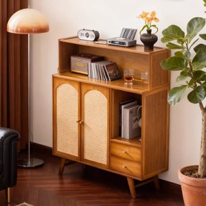 Retro-style solid wood wine cabinet, living room/dining room <b>sideboard</b> <b>storage</b> cabinet, Nordic style wall-mounted <b>storage</b> tea - Product Image 5