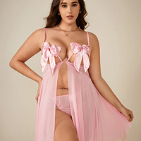 Lingerie Sexy Femme Grandes Tailles Xl-Xxxxl Nuisette Érotique Dos Nu à Nœud Papillon Devant Ouvert et Poitrine Dégagée