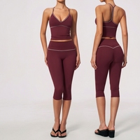 Ensemble 2 pièces de vêtements de yoga respirant pour femme, taille haute, effet galbant fessier, color-block, amincissant le dos, push-up, anti-transpiration