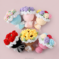 Cadeau de la Saint-Valentin, bouquet de fleurs en fil tricoté romantique, bouquet de roses au crochet fait main pour petite amie, femme