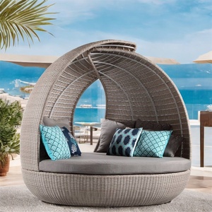 Muebles <span class=keywords><strong>de</strong></span> exterior tejido redondo balcón Patio cuerda hecha a mano mimbre <span class=keywords><strong>Luna</strong></span> sombrilla aluminio ocio cama antigua - Product Image 5