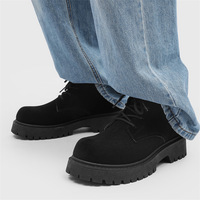 Nouvelle Collection Automne – Bottes Montantes à Semelle Épaisse Style Workwear Vintage en Daim Tendance Jaune avec Lacets Avant en PU Artificiel