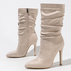 Nouvelles Bottes Courtes Peep Toe Grande Taille 42 à Talon Fin et Bout Pointu, Effet Froissé Naturel, Tendance et Polyvalentes pour l'Été en Maille - Product Image 5