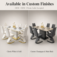Ensemble de table à manger rectangulaire en marbre de luxe moderne avec base dorée et 6 chaises rembourrées, mobilier de salle à manger d'hôtel, vente en gros